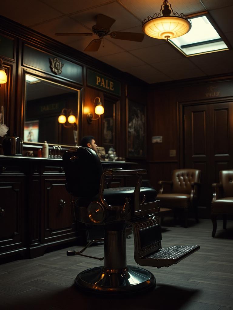 Interno del salone con poltrona da barbiere vintage